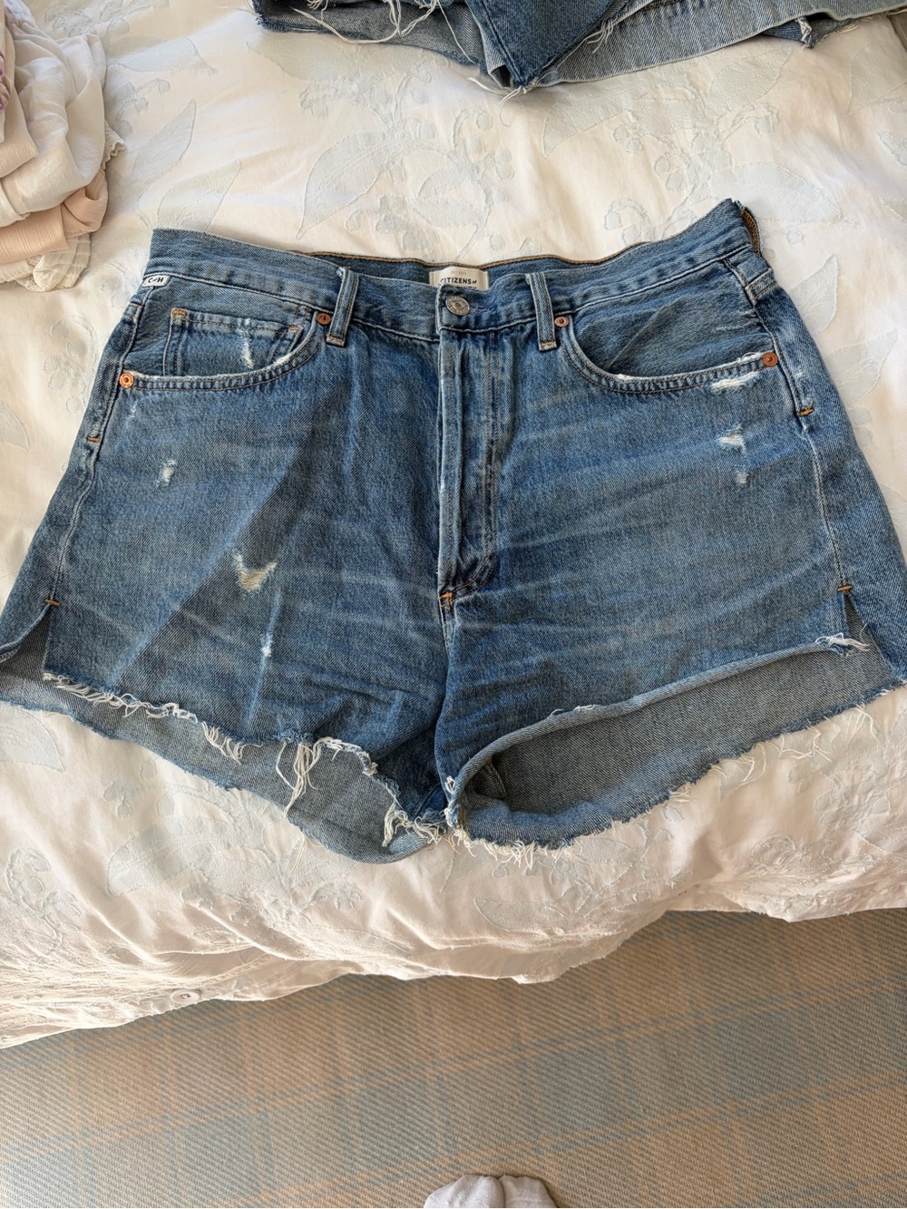 Citizens Of Humanity Blue Distressed Denim Cutoff Shorts